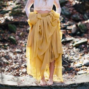 Luxurious layered chiffon and satin skirt with sash.